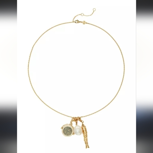 New Tory Burch 18K-Gold-Plated & Mixed-Media Charm Necklace - Picture 1 of 3